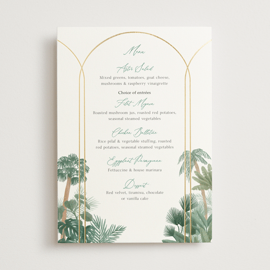 "The Greenhouse" - Foil-Pressed Menus in Seagreen by Elly - Front