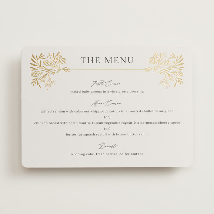 "Baroque" - Foil-Pressed Menus in Cream by Jen Owens - Front