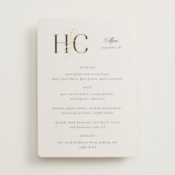 "HONOR" - Foil-Pressed Menus in Ivory by Melanie Kosuge - Front