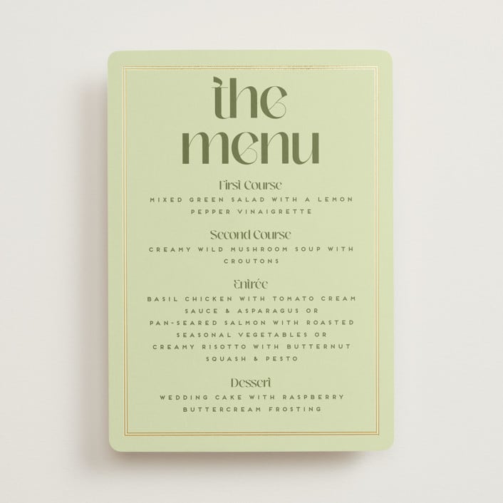 "News!" - Foil-Pressed Menus in Kiwi by Claudia Orengo - Front