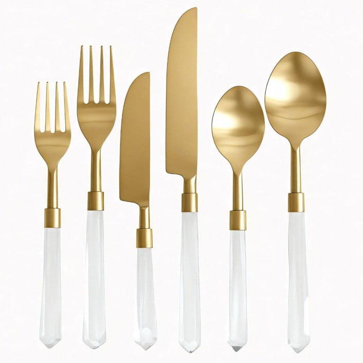 "PRISM FLATWARE // 6 PIECE SET IN CLEAR + GOLD" - Flatware Sets in clear by borrowed BLU