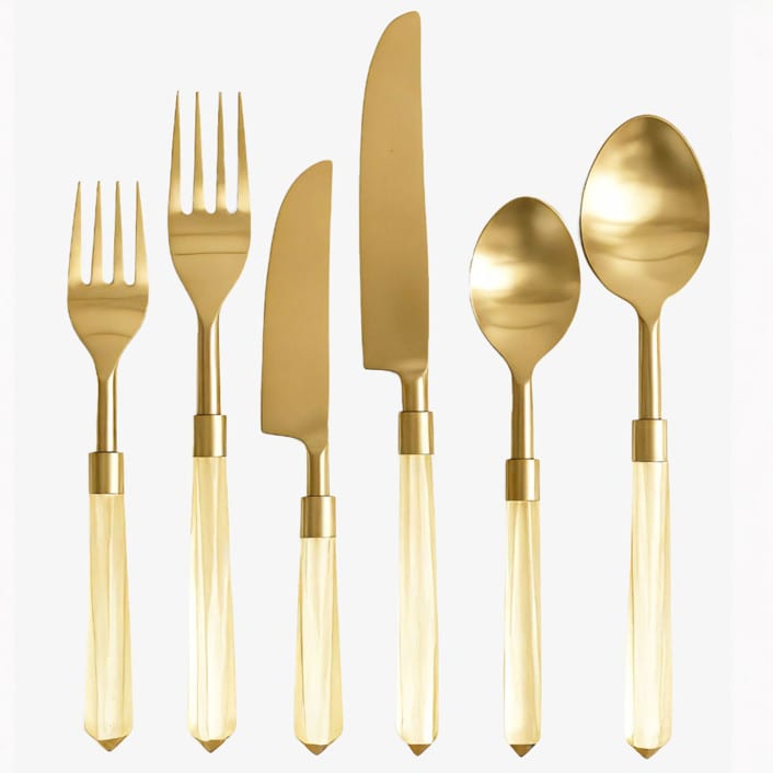 "PRISM FLATWARE // 6 PIECE SET IN YELLOW+GOLD" - Flatware Sets in yellow by borrowed BLU