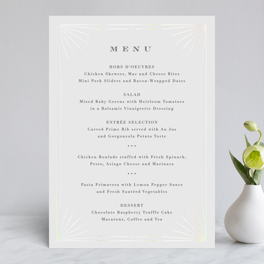 "Art Deco Border" - Gloss-Press® Menus in Crystal by Hooray Creative - Front