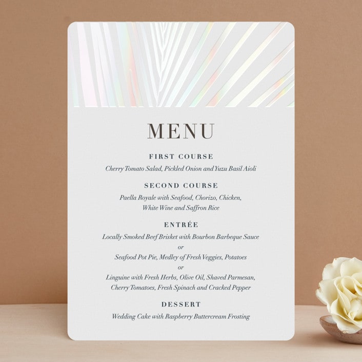 "Pristine" - Gloss-Press® Menus in Pearl by Robin Ott - Front
