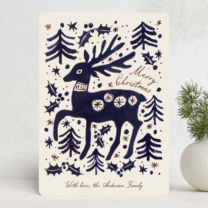 "Whimsical Stag" - Minted x The Met Holiday Cards in Indigo by Cass Loh - Front