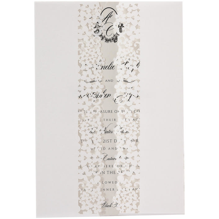 "Laser cut flowers motif vellum jacket, Set of 10" - Invitation Jackets and Overlays in white by Self Stationery