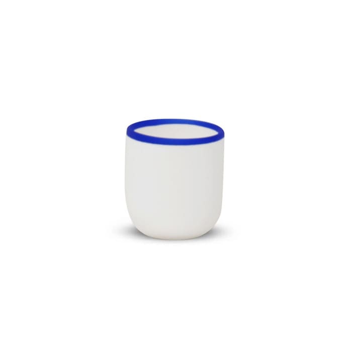 "Ligne Short Cup White With Cobalt Blue Rim" - Glassware in multicolor by Tina Frey