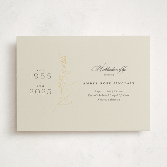 "A Life Remembered" - Foil Press Memorial Cards in Vanilla by Joyce Pinheiro - Front