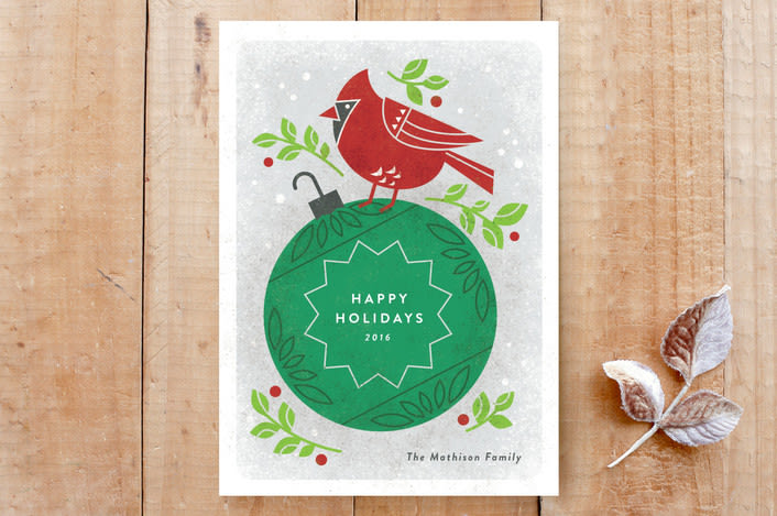 "Christmas Cardinal" - Stationery in Evergreen by Jessica Ogden - Front