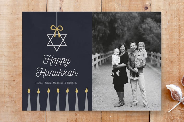 "Happy Hanukkah Star" - Stationery in Navy by Elky Ink - Front
