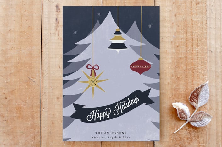 "Vintage Holiday Greeting" - Stationery in Navy by Elky Ink - Front