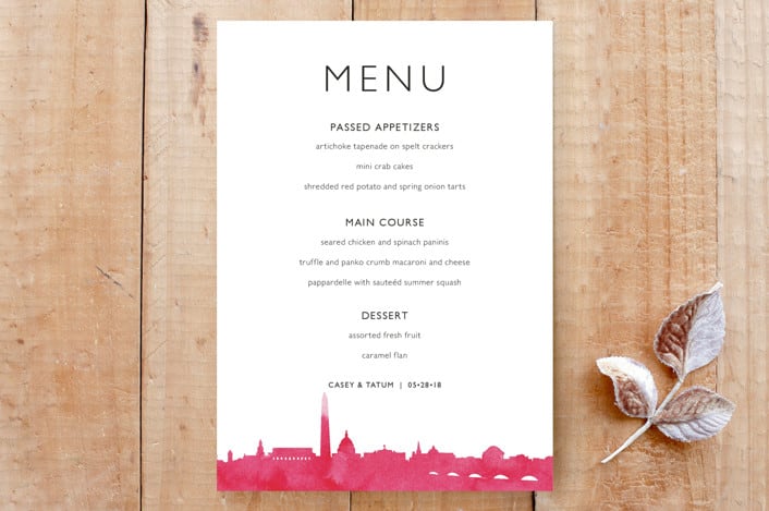 "Skyline DC Menu" - Stationery in Magenta by Laura Condouris - Front