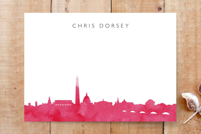 "Skyline DC stationery" - Stationery in Magenta by Laura Condouris - Front