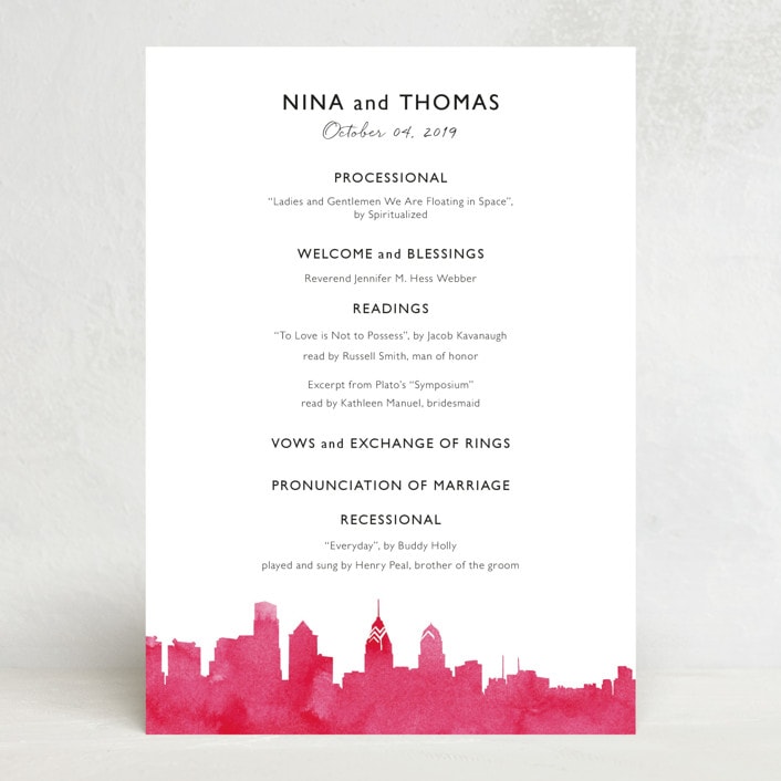 "Skyline Philadelphia Program" - Stationery in Magenta by Laura Condouris - Front
