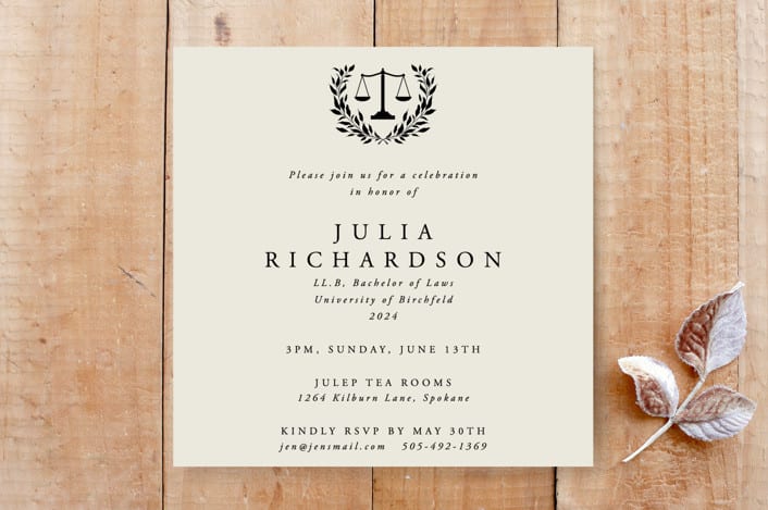 "Legal Qualifications Law Scales and Laurel Wreath Square Invitation" - Stationery in Oyster by itsjensworld - Front