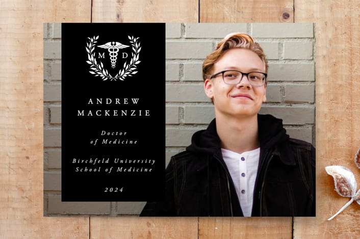 "Doctor of Medicine Laurel Wreath Photo Announcement" - Stationery in Noir by itsjensworld - Front