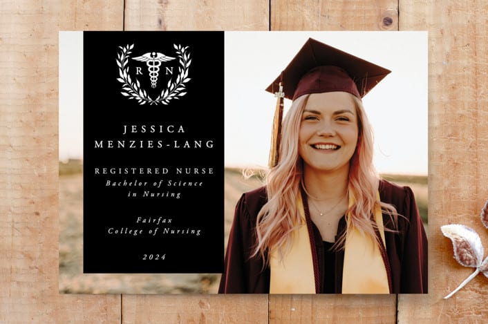 "Registered Nurse Laurel Wreath Photo Announcement" - Stationery in Noir by itsjensworld - Front
