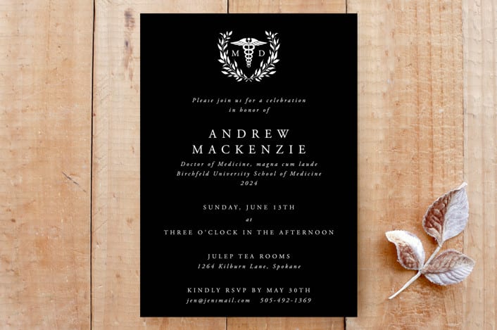 "MD Doctor of Medicine Graduation Invitation" - Stationery in Noir by itsjensworld - Front