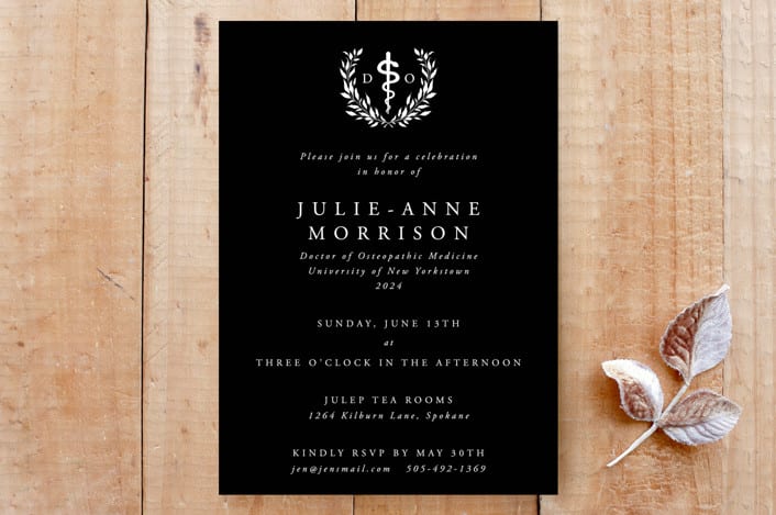 "DO Doctor of Osteopathic Medicine Graduation Invitation" - Stationery in Noir by itsjensworld - Front