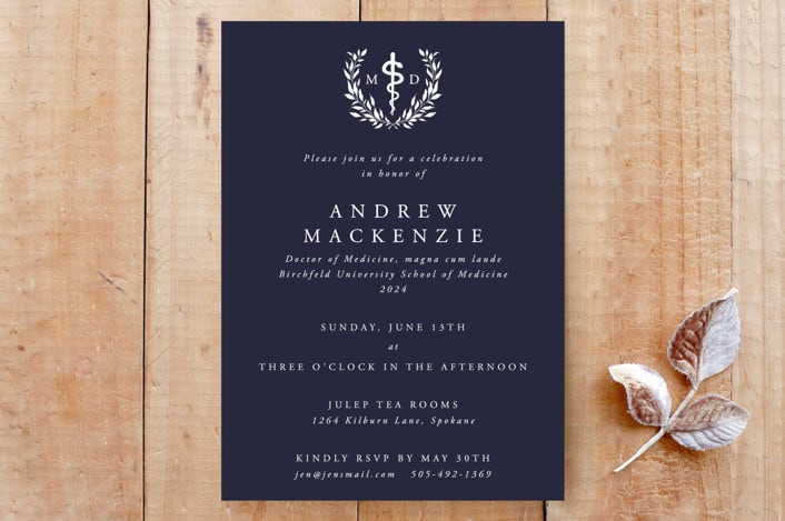 "MD Doctor of Medicine Asclepius Graduation Invitation" - Stationery in Midnight by itsjensworld - Front