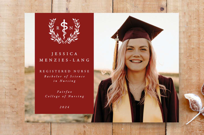 "RN Registered Nurse Asclepius Graduation Announcement" - Stationery in Garnet by itsjensworld - Front