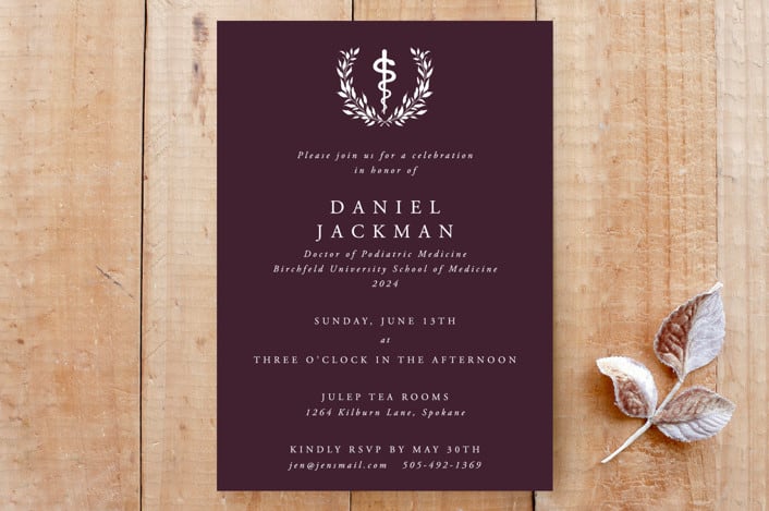 "Medical School/Qualifications Asclepius Graduation Invitation" - Stationery in Rich Burgundy by itsjensworld - Front