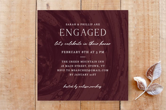 "Marbled Engagement Party Invitation" - Stationery in Ruby by Amber Barkley - Front