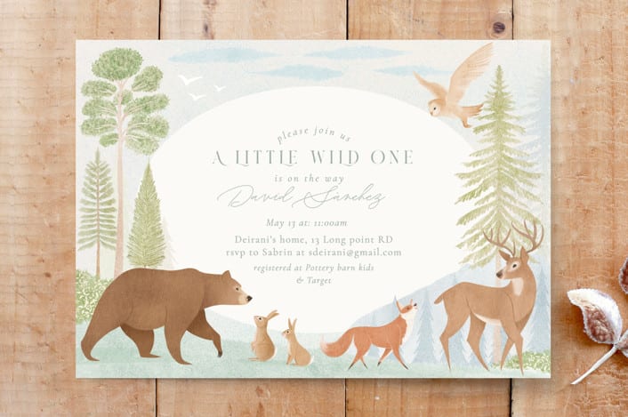 "Forest Baby Shower" - Stationery in Seafoam by Sabrin Deirani - Front