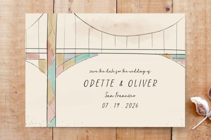 "San Francisco Bridge" - Stationery in biscotti by Deborah Chou - Front