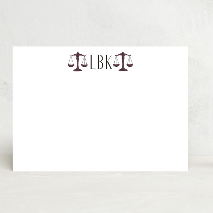 "Scales Of Justice Monogram" - Stationery in Burgundy by Lisa Travis - Front