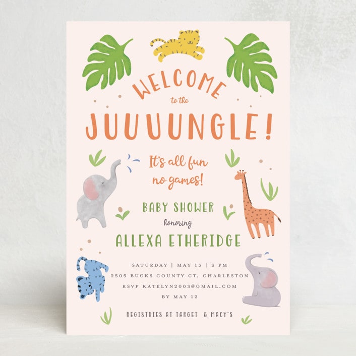 "Welcome to the Jungle Baby Shower" - Stationery in just born by Deborah Chou - Front