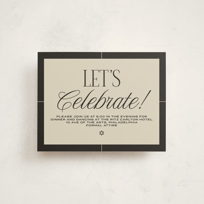 "Grand Luxe Bat Mitzvah" - Mitzvah Reception Cards in Charcoal by Wallace Design Co. - Front