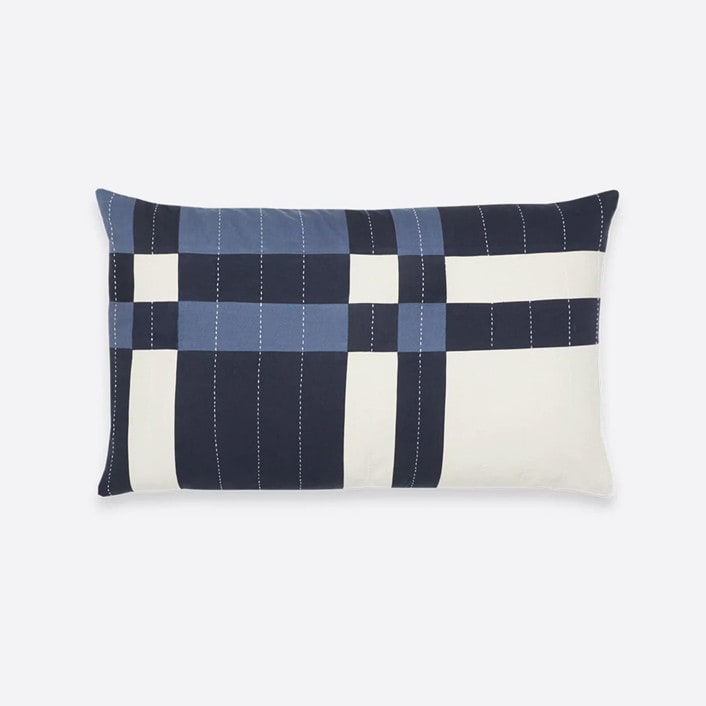 "Patchwork Plaid Lumbar Pillow - Navy" - Throw Pillows in blue by Anchal