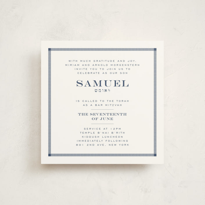 "Square Frame" - Mitzvah Invitations in Navy by Jenna Holcomb - Front