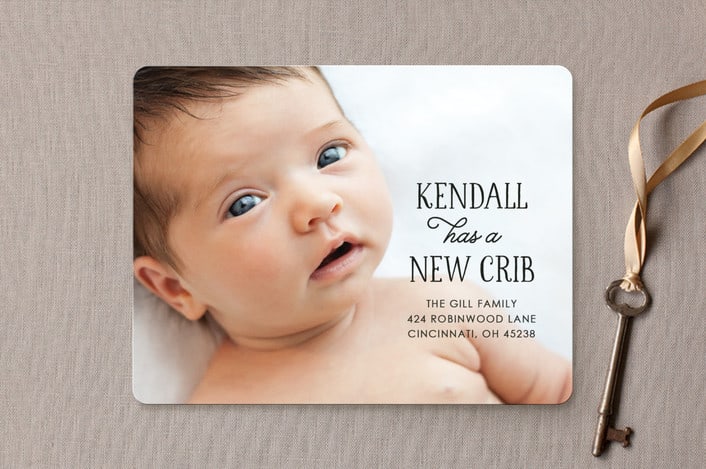 "Baby has a New Crib" - Moving Announcements in Night by Kim Dietrich Elam - Front