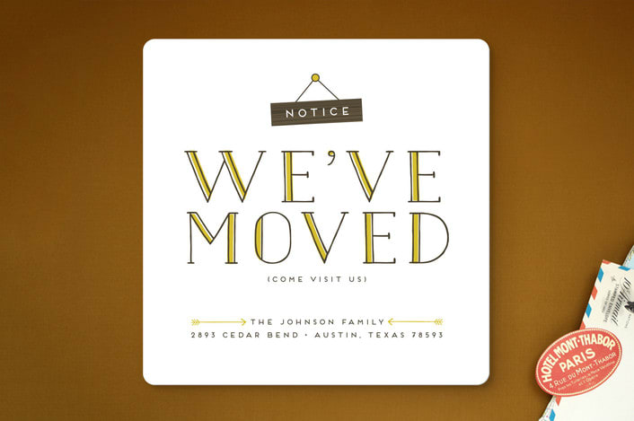 "Notice Sign" - Moving Announcements in Mustard by Jessica Corliss - Front