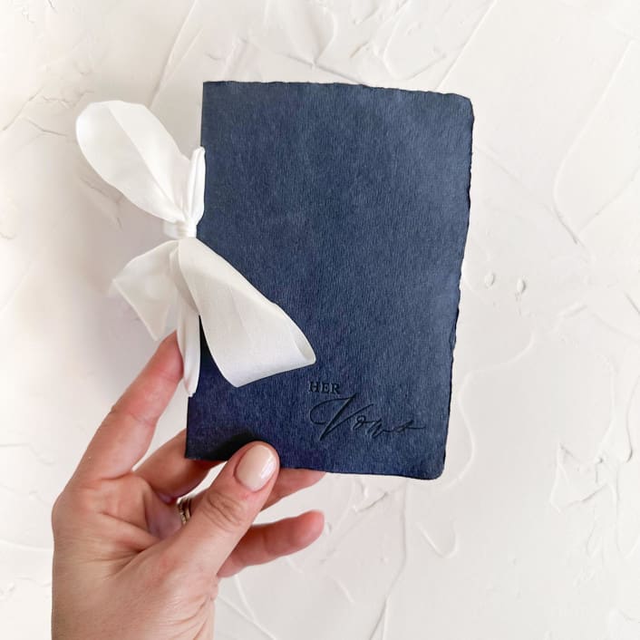 "HERS Vow Book | letterpressed with silk ribbon - navy blue" - Wedding Vow Books in blue by Cara Jo Knapp