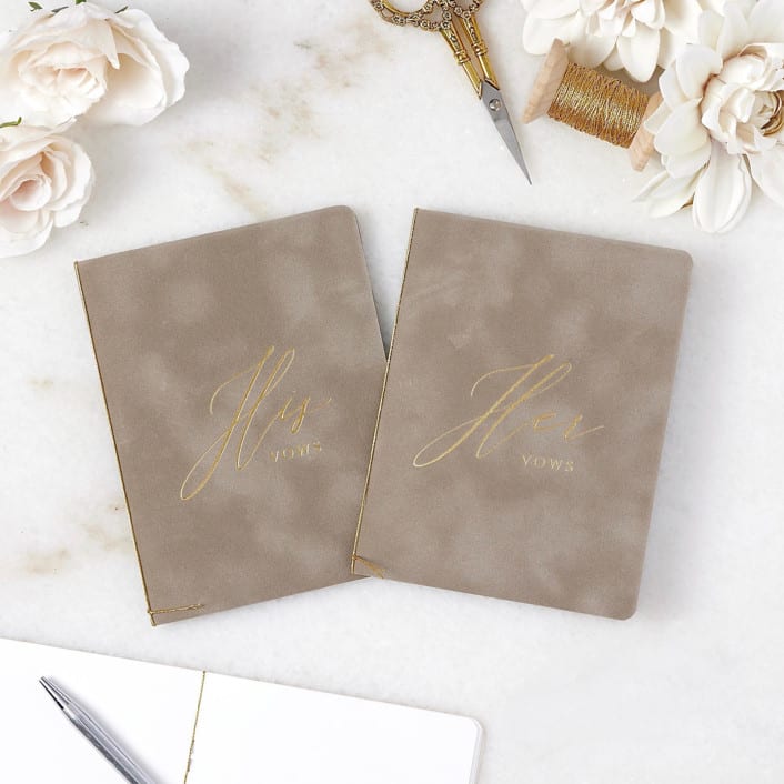 "Mushroom Velvet Vow Books" - Wedding Vow Books in beige by PAPER and LACE