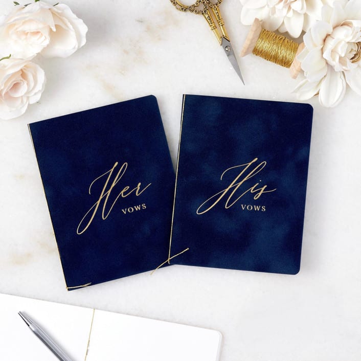 "Navy Velvet Vow Books" - Wedding Vow Books in blue by PAPER and LACE