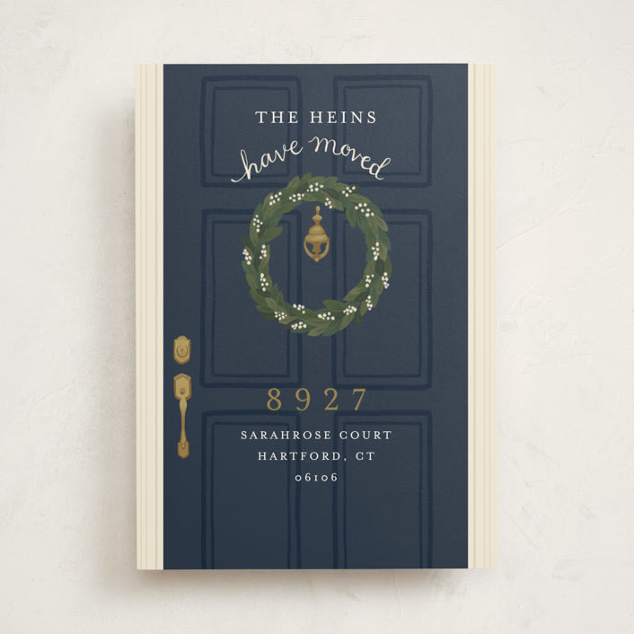 "Door Wreath" - Moving Announcements in Navy by Emily Hein - Front