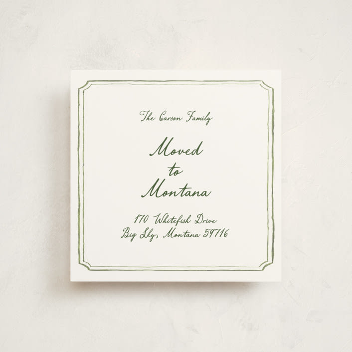 "Handwritten" - Moving Announcements in Moss by Cass Loh - Front