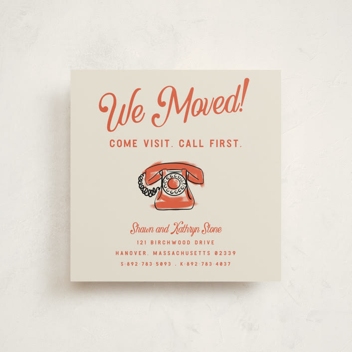 "Come Visit. Call First." - Moving Announcements in Persimmon by Paula Pecevich - Front