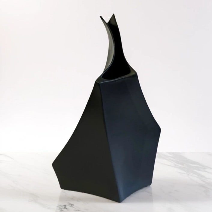 "Ceramic Decorative Sculptural Vase - Matt Black Geo Tall" - Vases in black by DinaDecor