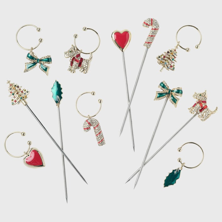 "Christmas cocktail party set" - Wine and Bar Tools in multicolor by Joanna Buchanan