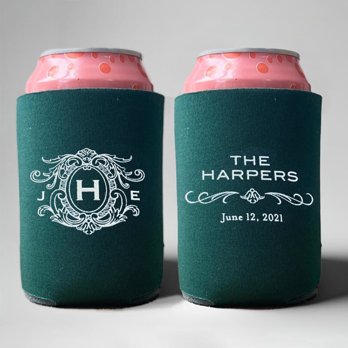 "Custom Ornate monogram wedding can coolers, set of 50" - Favors in beige by Rook Design Co