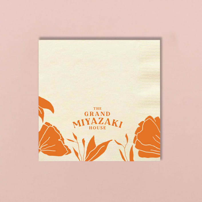 "Custom Grand House Bold Floral Napkin, cocktail size, set of 100" - Napkins in orange by ForYourParty
