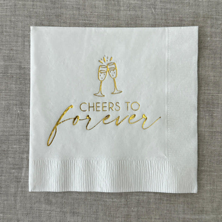 "Foil napkins (Cheers to forever) | Gold foil, white napkins | Set of 20" - Napkins in white by Maria Ferrer G.