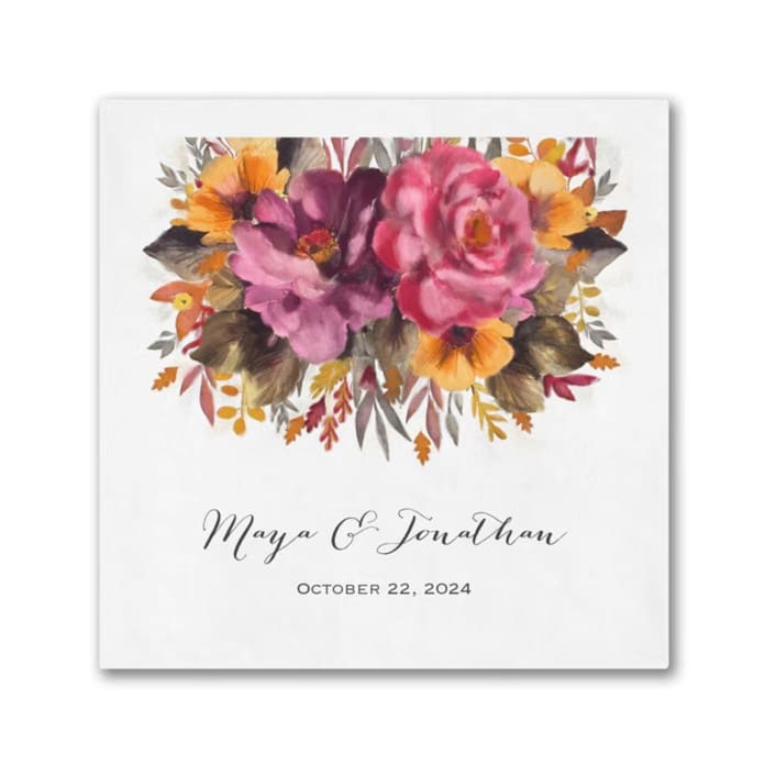 "Custom Fall Floral Napkin - Pack of 100" - Napkins in white by Papel Custom Design