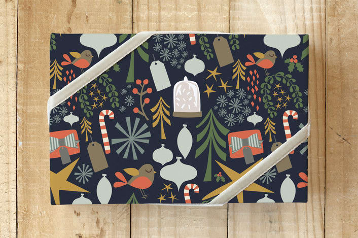 "retro christmas - navy" - Wrapping Paper in festive navy by Stacy Cooke - Front