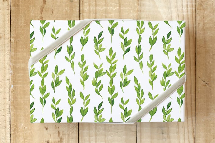 "Green Watercolor Leaves Pattern" - Wrapping Paper in white by Helga Wigandt - Front